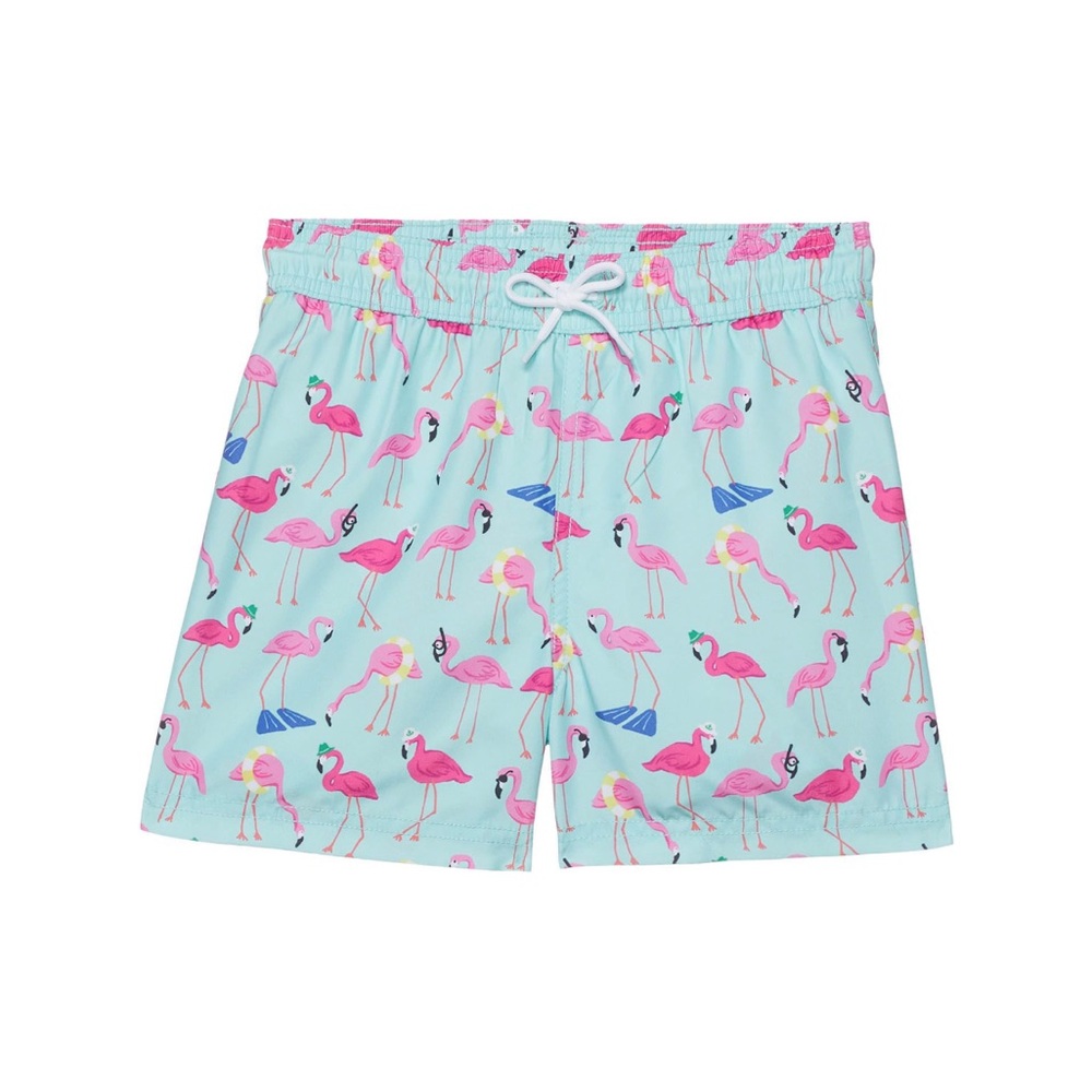 Janie and Jack Pink flamingo Swim Shorts and matching pink t-shirt set size 4 - Picture 2 of 6